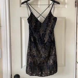 Lost + Wander gold black velvet cocktail dress